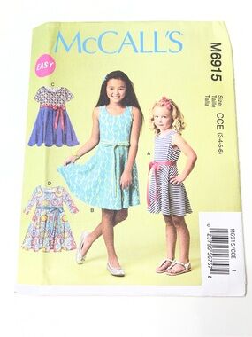 McCall’s M6915 Girls Dress Sewing Pattern Size CCE 3-4-5-6 Easy Knit Dress